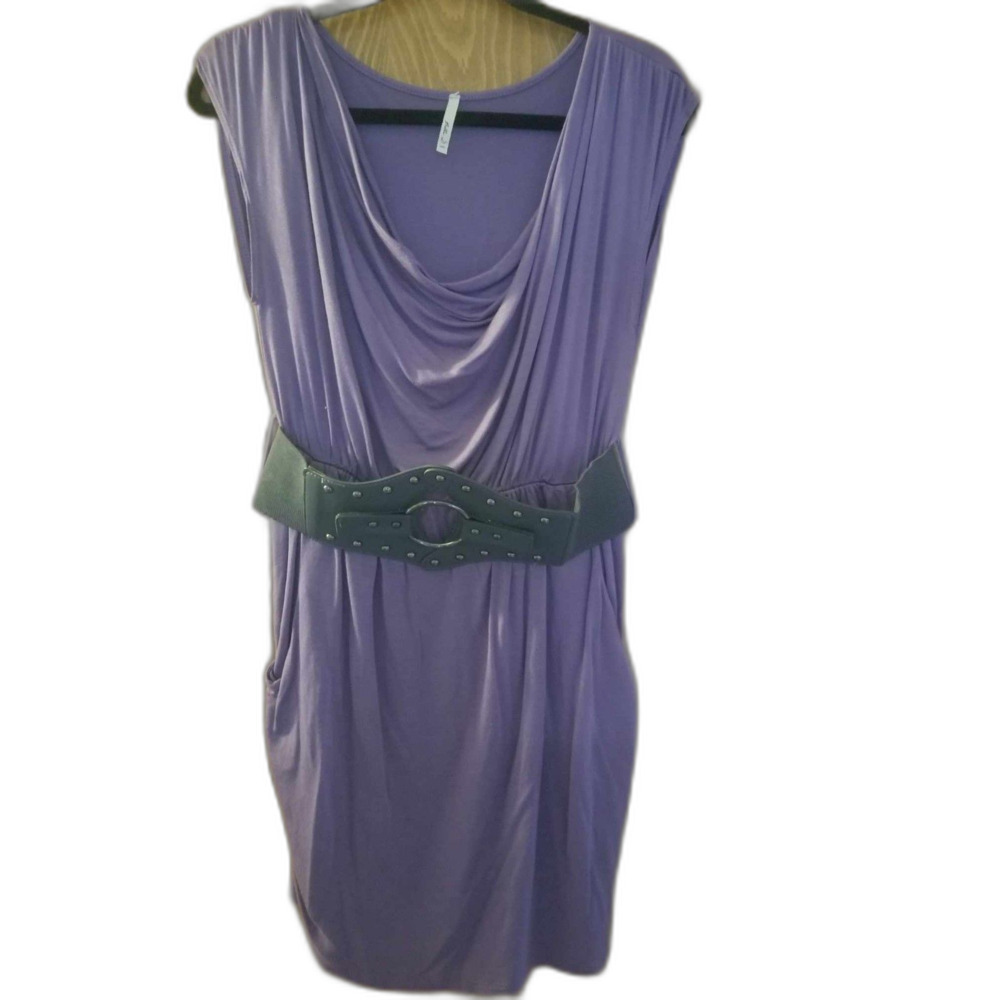 Bella D Y2K Purple Stretchy Belted Dress with Pockets Fits up to Large